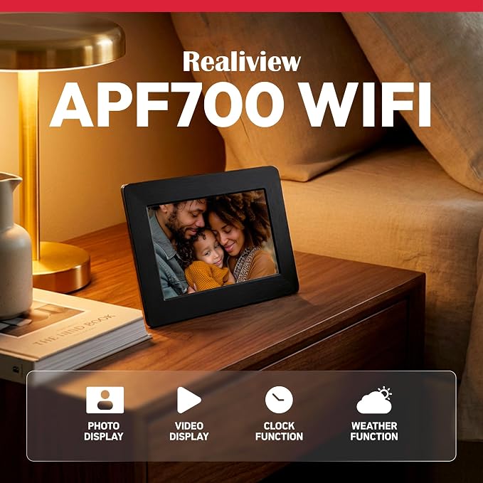 AGFA Photo FRAMEO WiFi Digital Picture Frame 7 Inch – HD Touchscreen Smart Photo Frame, Share Photos & Videos Instantly via App, 32GB Memory, Auto-Rotate, Clock & Weather, Slim Modern Design