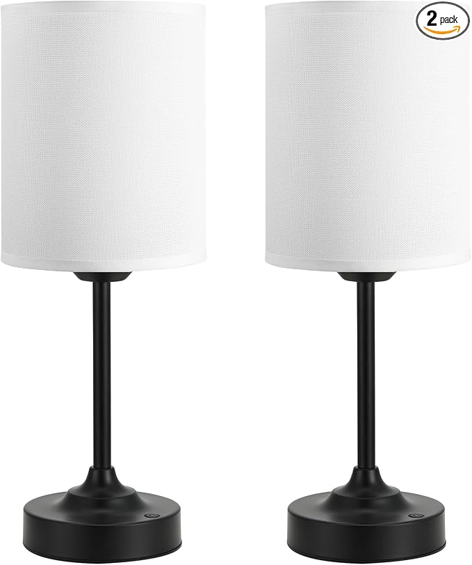 Touch Control Cordlss Table Lamp, USB-C Rechargeable Lamp with Stepless Dimming, 4000mAh Battery Operated Bedside Lamp for Bedroom, Living Room, Night Light & Emergency Lighting, Black, 2 Pack