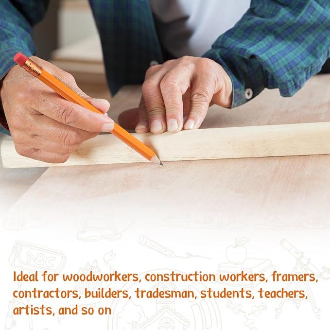 Fainne 96 Pcs Jumbo Pencil with Black Core Cedar Wooden Pencil with Eraser for Carpenters Students Teachers School Construction Woodworkers Beginners Office Workers(Orange,Triangle)