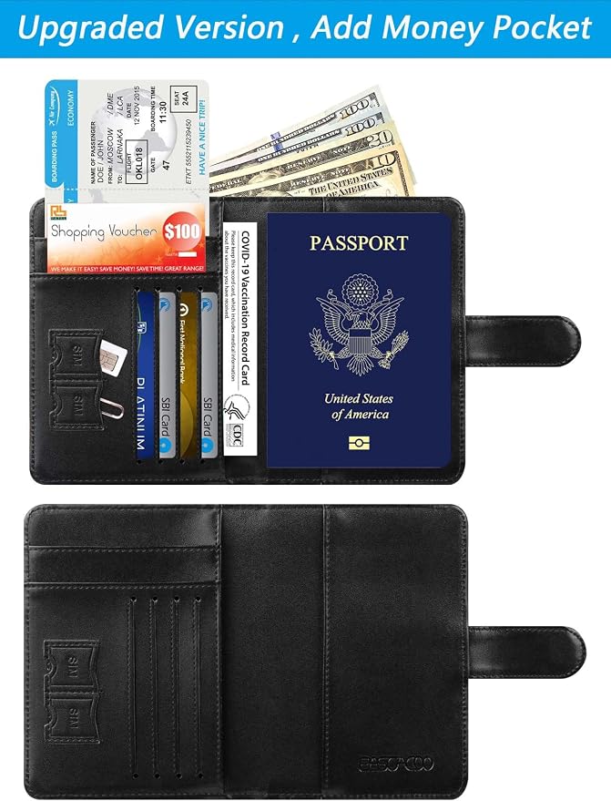 Passport Holder Cover Wallet RFID Blocking Leather Card Case Travel Accessories for Women Men (#Black)