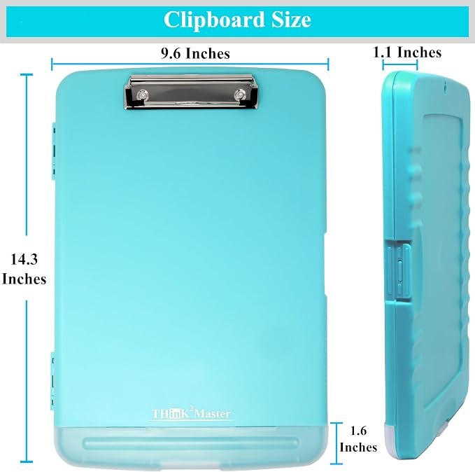 Think2Master Teal Plastic Storage Clipboard with Pencil Holder. | 25% Heavier & 25% Sturdier| Heavy Duty. Must Have for Nurses, Teachers & Classrooms.