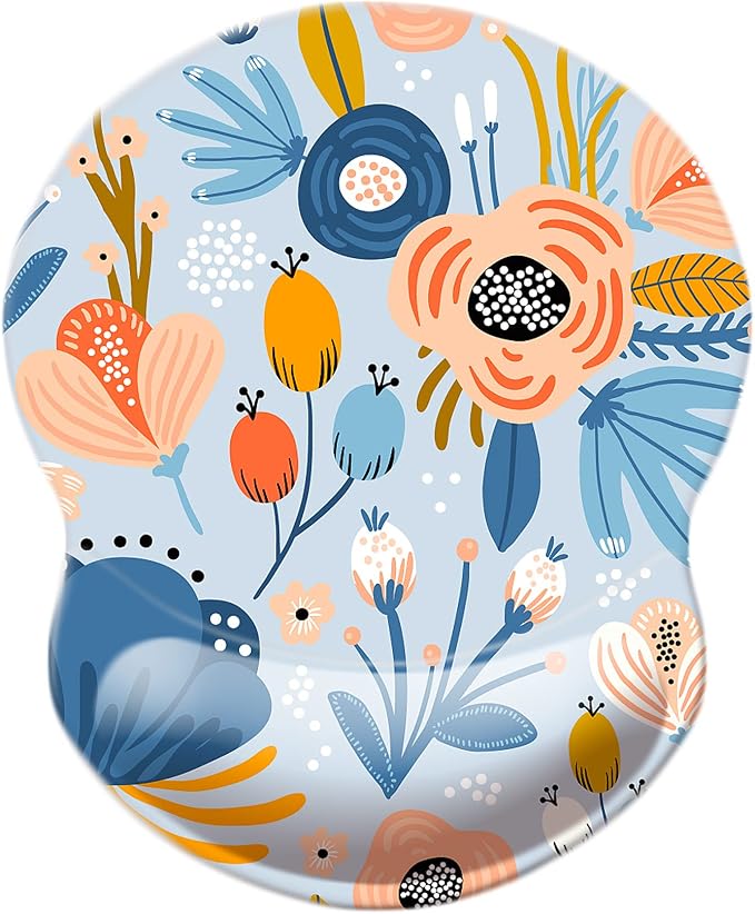 Mouse Pad with Wrist Support, Non Slip Mousepad Wrist Rest for Office, Computer, Laptop & Mac-Comfortable & Lightweight Ergonomic Support Mouse Mat(Wrist-Blue Floral)