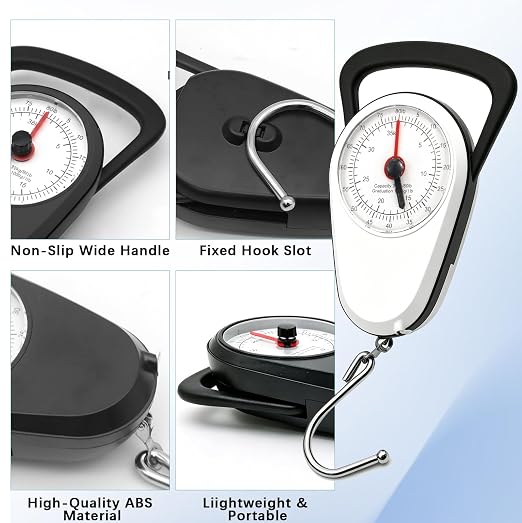 Luggage Weight Scale with Hook, 2PC Hanging Scale for Fish Travel, 80 Lbs | Battery-Free Luggage Scale, Black & White Suitcase Weight Scale, Measures Weight & Size for Travel, Bags & Outdoor Activities