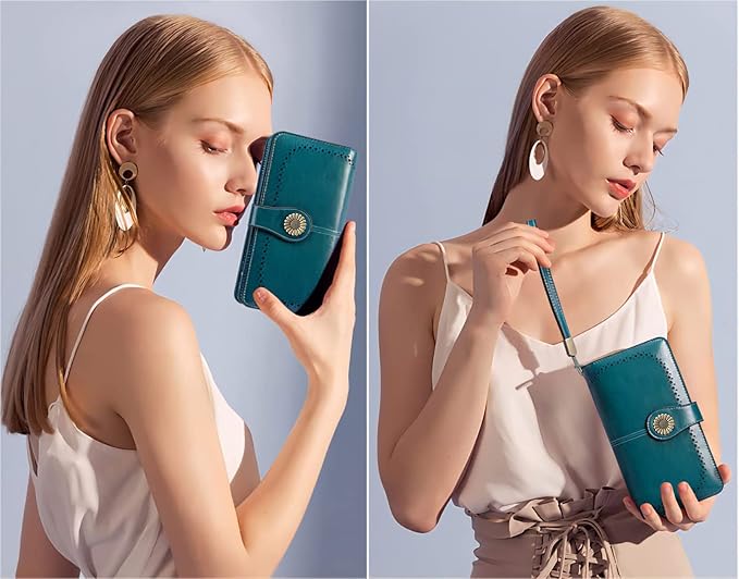 SENDEFN Wallets for Women Leather Credit Card Holder with RFID Blocking Large Capacity Wristlet | with RFID Blocking