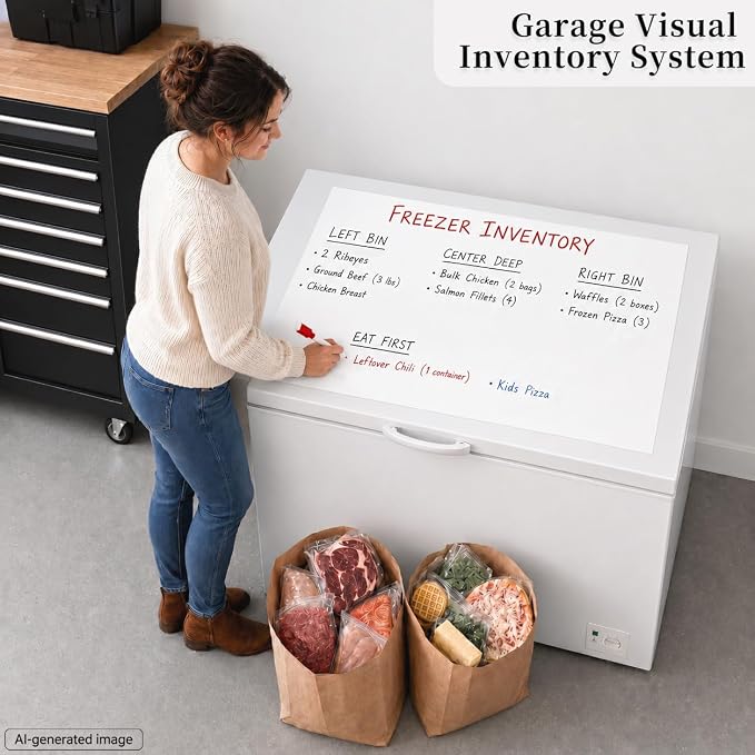 Magnetic Whiteboard Sheet for Freezer: Large Food Inventory Tracker | Oversized Cut-to-Fit Dry Erase Surface for Bulk Groceries - 36" x 24" Fridge Organizer Covers Old Appliance Surfaces