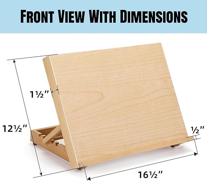 12.5"x16.5" Foldable Beechwood Tabletop Painting Easel | Portable Drafting Table & Art Stand, 5-Position Desk Easel With Smooth Art Board For Studio Sketching, Art Supplies