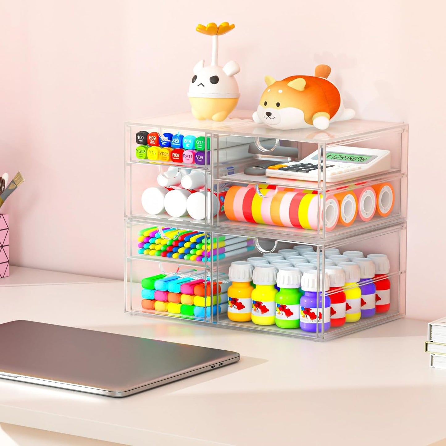 Makeup Organizer Storage With 30 Drawers, 6 Pack Desktop Office Supplies, Desk Organizers, Clear Desk Accessories, Dustproof Drawer Organizer and Storage for Make Up, Jewelry, Pen, Desktop Stationary