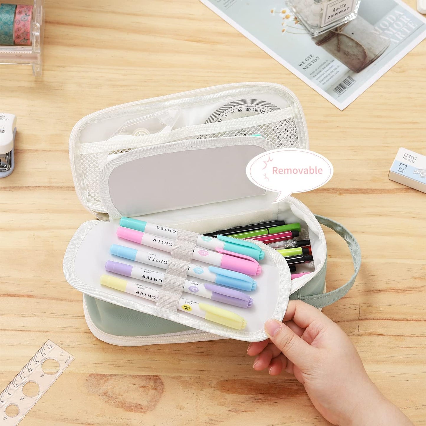 Dugio Big Pencil Case for Girls Teens Kids Zipper Pencil Pouch with Handle Organizer Pencil Bag Aesthetic Pencil Box for School Green