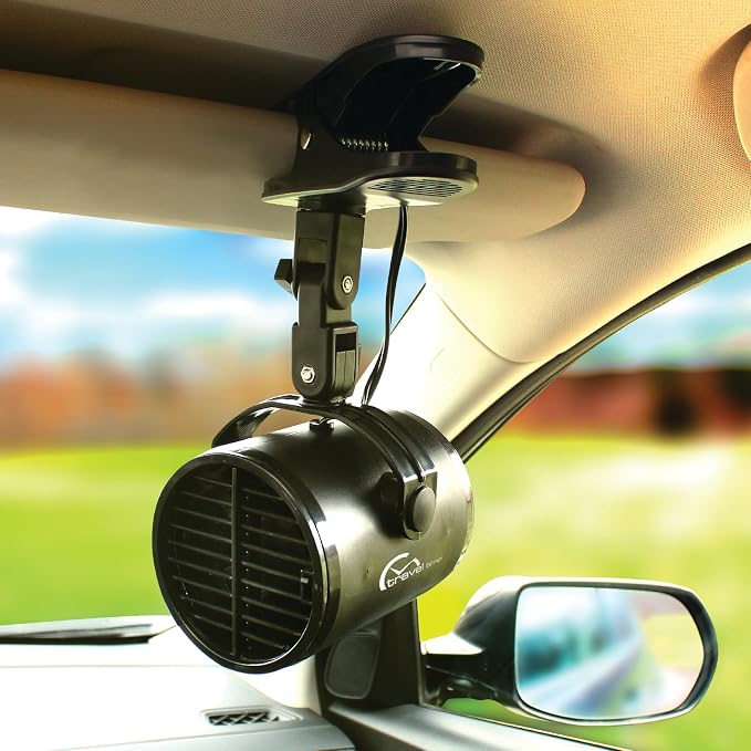 TRAVEL TIME 12V Turbo Fan Clip-On, Black – Universal for Most Vehicles, Variable Speed Control, Cooling Fan, Portable Fan for Cars, Trucks, and UTV's
