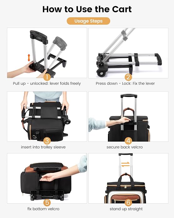 LOVEVOOK Rolling Teacher Bag, Laptop Tote with Detachable Dolly | Fits 17.3 Inch Laptop, Detachable Dolly, Large Rolling Tote Bag for Teacher Office Work Nurse, Adjustable Handle