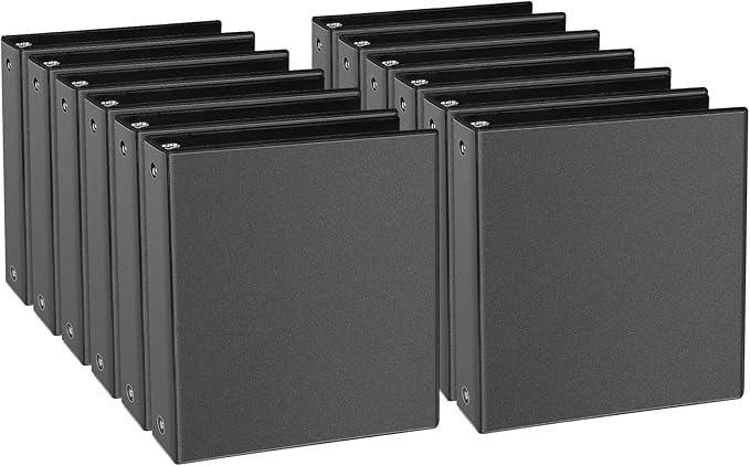 CIXILDTS 1-inch 3 Ring Binder Fit US Letter Size Paper, 1" Slant D Ring Binders, Presentation View Binder with 2 Pocekts, 12-Pack,Black