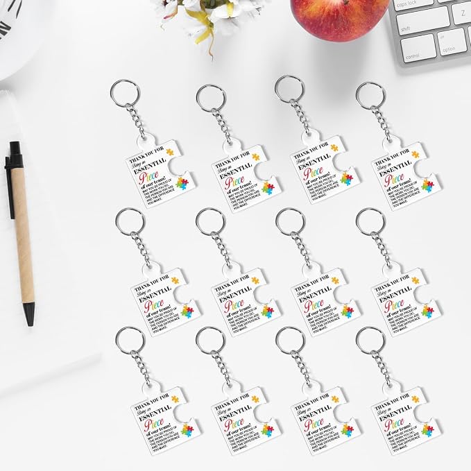 Team Appreciation Gifts Bulk Thank You Keychains for Coworkers | Gift Set for Employee, Staff, Teachers, Teamwork Puzzle Piece Keyring, Acrylic