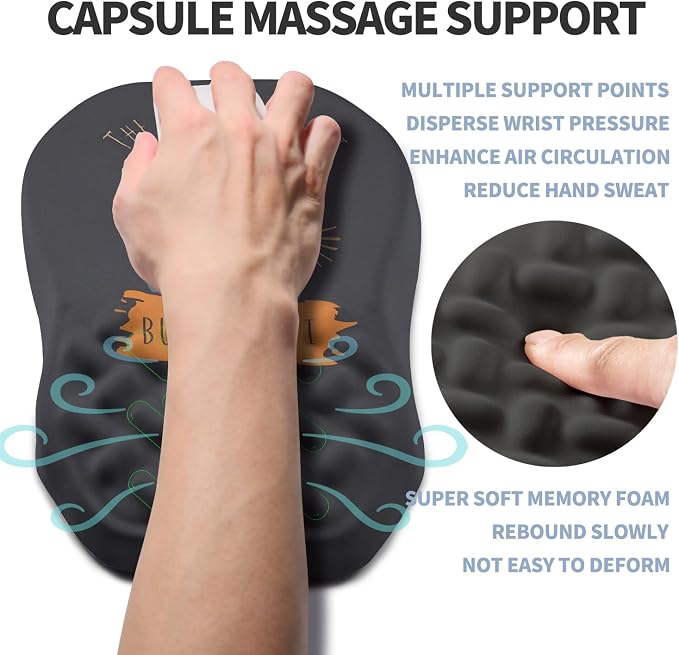 Ergonomic Raised Mouse Pad Wrist Support with Bilateral Slope Memory Foam Mousepad for Wrist Rest and Carpal Tunnel Pain Relief 11.8x7.9〃Horror Skeleton