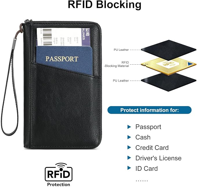 Family Passport Holder for Travel Women and Men Multiple RFID blocking Passport Holder MultiFunction Passport Wallet Passport Case Passport cover with Zipper