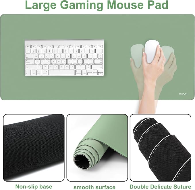 MOSISO Wrist Rest for Mouse Pad Set, Large Gaming Deskpad, Green | Circle Curved Mousepad&Keyboard Wrist Rest&Coaster, Ergonomic Non-Slip Mousepad&Easy Typing Pad with Silicone Lining