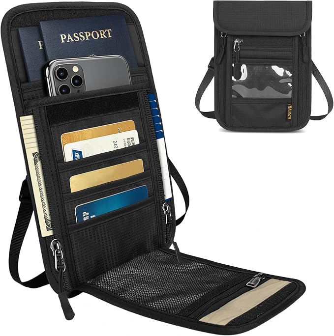 Travel Neck Wallet RFID Blocking – Hidden Passport Holder & Anti-Theft Money Pouch for Men & Women, Lightweight Concealed Undergarment Organizer with Adjustable Strap, Secure Document Holder