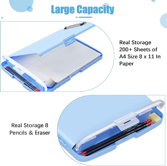 Hongri Clipboard with Storage with Pencil Case, 8.5 x 11 Storage Clip Board | High Capacity Organization Box for A4 Letter Legal Paper, Heavy Duty Folio & Side-Opening for Nurses, Teachers, Blue