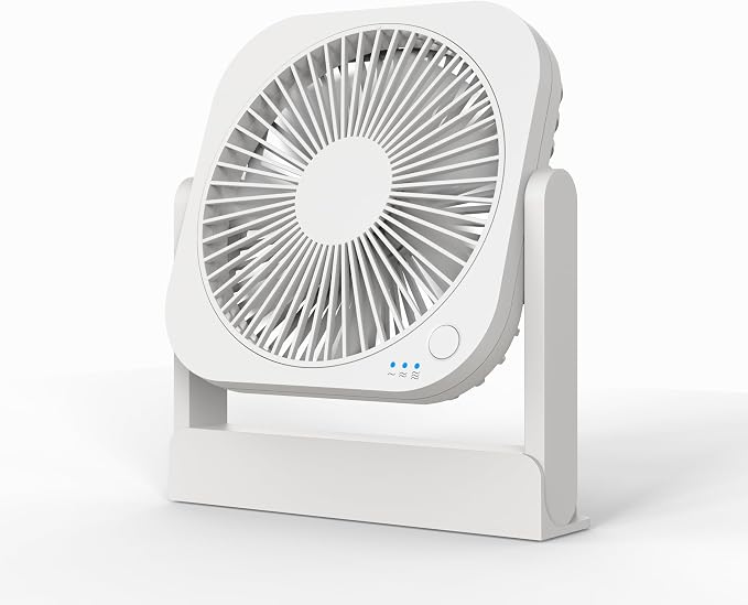 AA Battery and USB Operated Fan, Long Lasting, Quiet, Small Portable Desk Fan for Bedroom, Kitchen, Office, Travel. Built-in Magnet Base. (White)