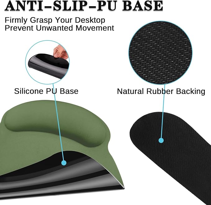 Ergonomic Mouse Pad Set with Wrist Rest, Green | Non-Slip Rubber Base Wrist Cushion Support and Coasters Mousepad with Wrist Support for Computer Keyboard