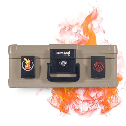 FireKing SureSeal Fire Rated Safe with Key Lock, Taupe | 1 Hour Fire Rated Safe - 100 Hour Water Resistant - Key Lock - Made in USA