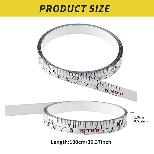 2 Packs 1/2-Inch Self-Adhesive Measuring Tape, 78 Inch or 200cm Peel and Stick Tape Measure, Imperial and Metric Scales, Left-Right Reading Ruler Tape for Workbench, Table Saw, Drafting Table, White