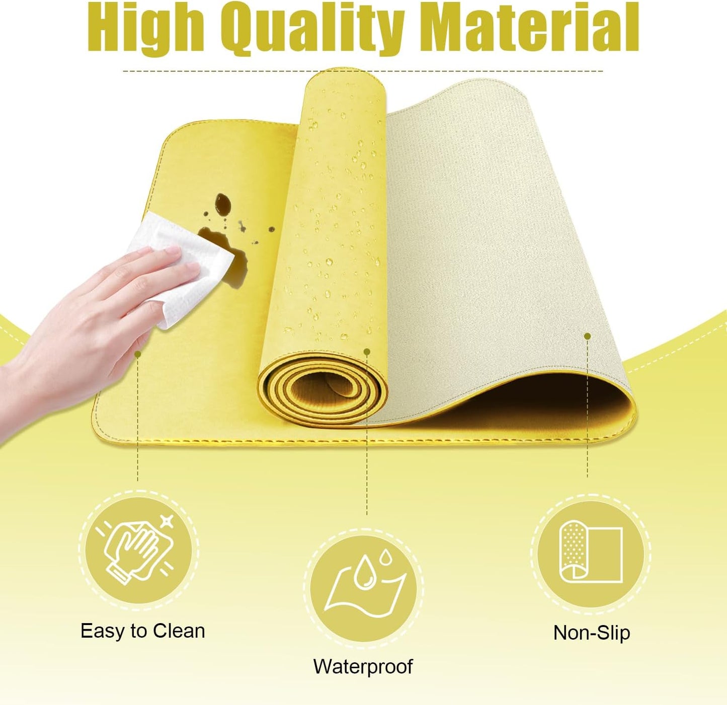 Desk Pad Protector, Leather & Suede Desk Mat, Non-Slip Desk Pad Mat, Large Mouse Pad, Waterproof Desk Blotter Mat, Desk Cover for Office, Home (Yellow, 23.6" x 13.7")