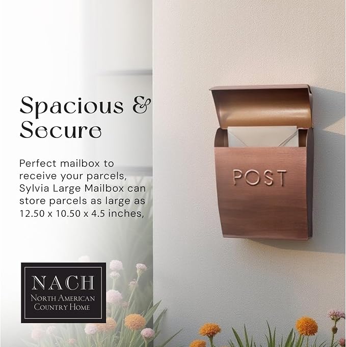 NACH Wall Mount Mailboxes for Outside, 12.75 x 10.75 x 5 inches, Copper Mailboxes for Outside Wall Mount, Waterproof - The Sylvia Mailbox