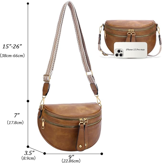 KKXIU Crossbody Bags for Women Vegan Leather Travel Bum Bag | Trendy Fanny Waist Pack | Shoulder Purse with Adjustable Strap