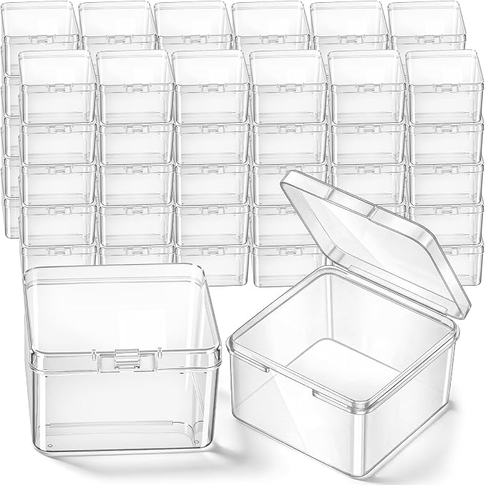 Jetec 60 Pieces Mini Plastic Clear Beads Storage Containers Box for Collecting Small Items, Beads, Jewelry, Business Cards, Game Pieces, Crafts (2.5 x 2.5 x 1.6 Inch)