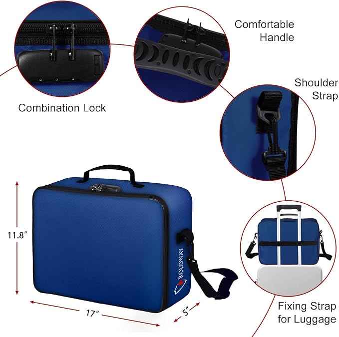 ROLOWAY Fireproof Document Bag with Lock (17 x 11.8 x 5 inch), Important Document Storage Bag with Multi-Layer File Organizers (Blue)