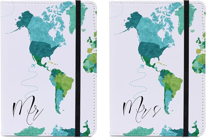 Passport Book Holder,Passport Wallet for Men Mr and Mrs Passport Holder Cover for Women World Map Case for Couples Christmas Traveling Book Protector 2PCS