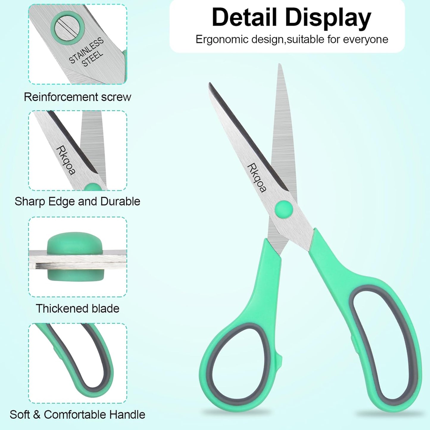 Scissors, Rkqoa 8" Adult Scissors All Purpose 6 Pack - Comfort-Grip Sharp Shears for Office School Sewing Fabric Craft Art Supplies, Teacher/Class Everyday Use, Right/Left Handles