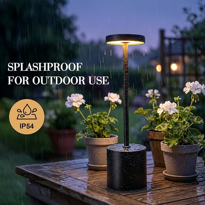 Cordless Table Lamp Set of 2, 5000mAh Rechargeable Lamp with Touch Control & Stepless Dimming, 3 Light Modes, IP54 Waterproof Portable Light for Dining Table, Patio, Bedroom, Power Outage (Black)