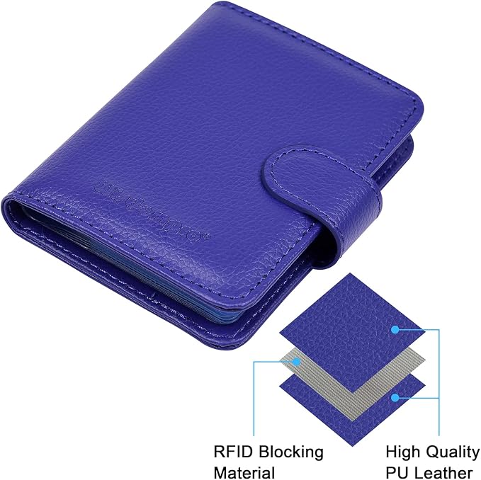 Wisdompro Credit Card Holder, RFID Blocking Wallet Debit Card Protector | Slim Leather Credit Card Organizer Case, Card Case with Magnetic Closure, 20 Card & 7 Memory Card Slots - Vertical Blue