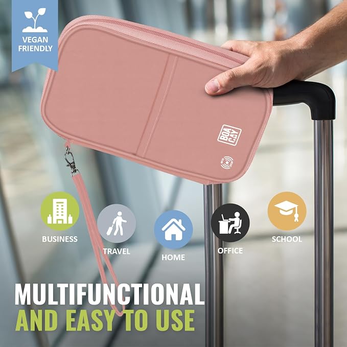 Travel Document Organizer with RFID, Family Passport Holder, Wallet for Women & Men, Portable & Waterproof Case for Cards, Boarding Pass, Money