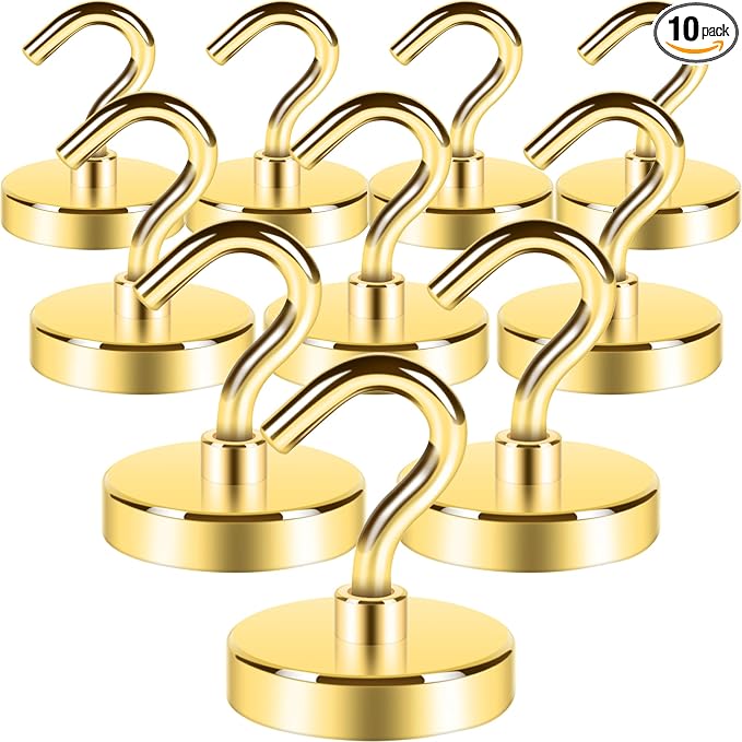 Neosmuk Magnetic Hooks, Heavy Duty 130lb+ Strong Magnet Hook for Cruise Cabins, Cruise Essentials 2026 for Hanging, Metal Wall Refrigerator Hangers (Golden, 10 Pack)