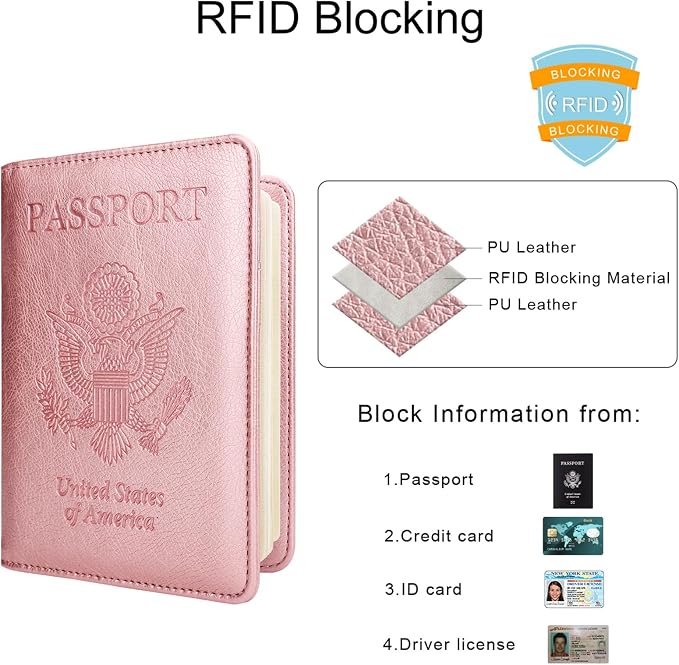 WALNEW Passport Holder for Travel, RFID Passport Wallet, Travel Essentials | PU Leather Passport Cover Case with Pen Holder, Travel Must Haves Accessories, Passport Book Holder for Women