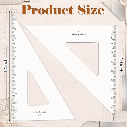 Coopay 2 Pack Triangle Ruler, 30/60 & 45/90, Clear Acrylic, Inking Edge | Drafting Triangle, 12 inch 30/60, 10 inch 45/90 Degree, Technical Drawing Tools, Design, Architect and Engineering, Student