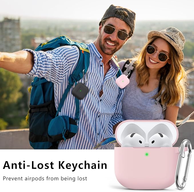 Ljusmicker for AirPods 4 Case 2024 with Cleaner Kit,Soft Silicone Protective Cover for Apple AirPods 4th Generation Cases for Women Men,for AirPod 4 Case Accessories with Keychain-Light Pink
