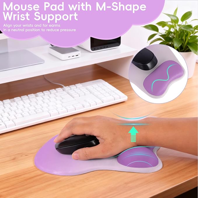 Ergonomic Mouse Pad,Non Slip Mousepad Wrist Rest Support for Office, Computer, Laptop & Mac(A-Purple)