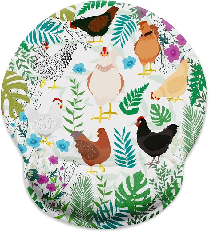 LIMKRIAN Ergonomic Mouse Pad with Wrist Rest, Chicken Mouse Pad for Women | Soft Gel Wrist Support, Non-Slip PU Base, Smooth Surface, Farm Chicken Print Desk Accessories for Computer, Home & Office