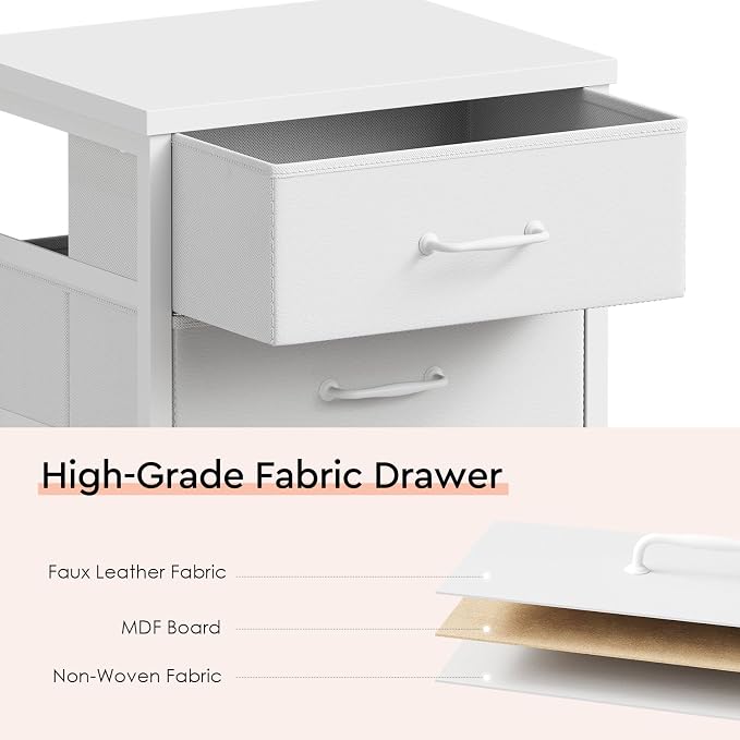 3 Drawer File Cabinet with Wheels with Open Storage Shelf, White | Rolling Printer Stand Fabric Lateral Filing Cabinet for Home Office