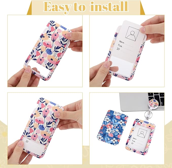3 Set Flower Badge Holder Retractable Reel ID Badge Holders with Clip Cute Name Badge Holders for Teacher Nurse Doctor Student Office Workers