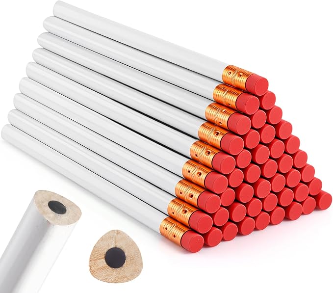 Fainne 48 Pack Jumbo Carpenter Pencils Woodworking Marking with Black Core Thick Flat Construction Pencils for Woodworkers Framers DIY Projects and Contractors(White)
