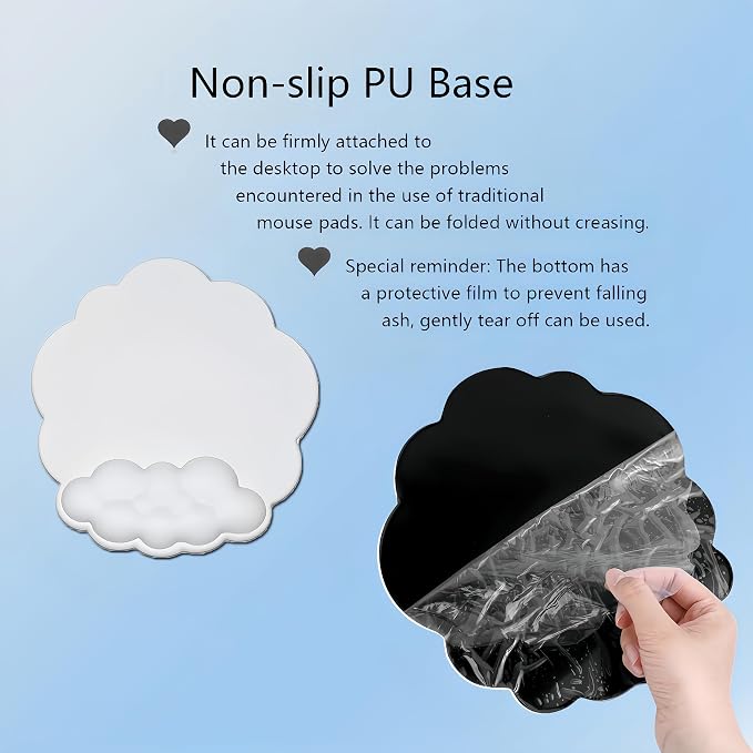 Cloud Wrist Rest Keyboard Cute Cloud Mouse Pad with Wrist Rest for Keyboard and Mouse Leather Cloud Wrist Pad Non-Slip Wrist Support for Computer Gaming Home Office Desk Decor Relief Pain White