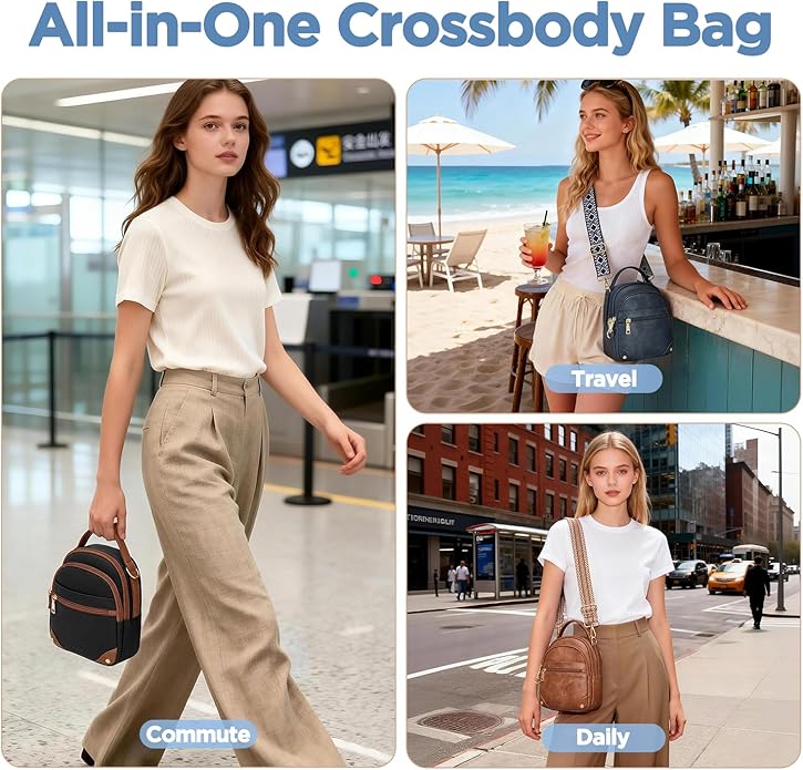Anti Theft Crossbody Bag for Women RFID Small Purse Travel | Secure Crossbody Phone Purse with Handle, 5 RFID Slots, 7-Pocket Fits 7.9" Tablet, Adjustable Strap, Hands-Free Everyday