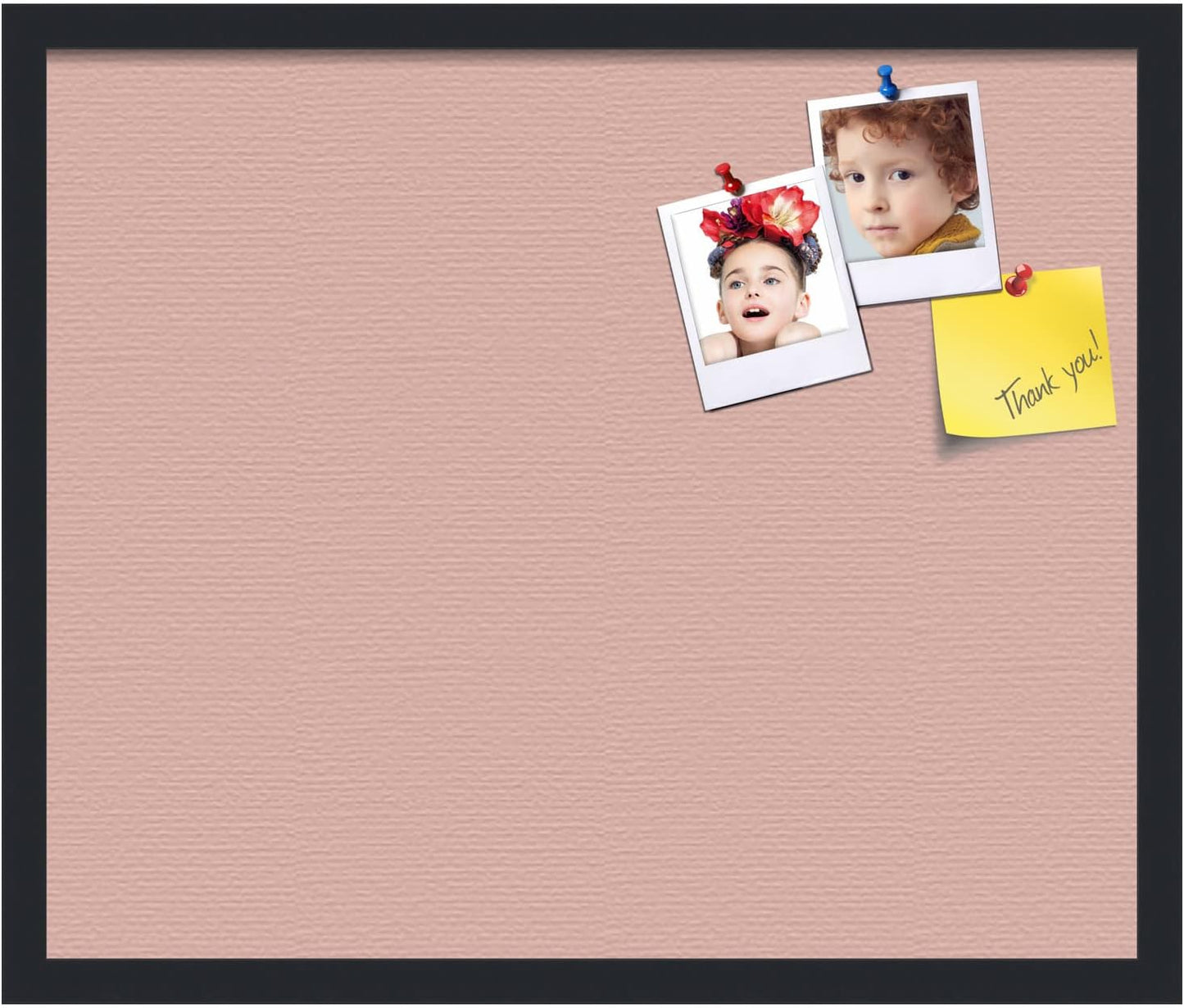 PinPix 24x20 Inch Cork Bulletin Board. This Decorative Framed Pin Board Comes with Pink Pastel Design and a Satin Black Frame. Ideal for Home Office Decor or Message Board (PinPix-1813)