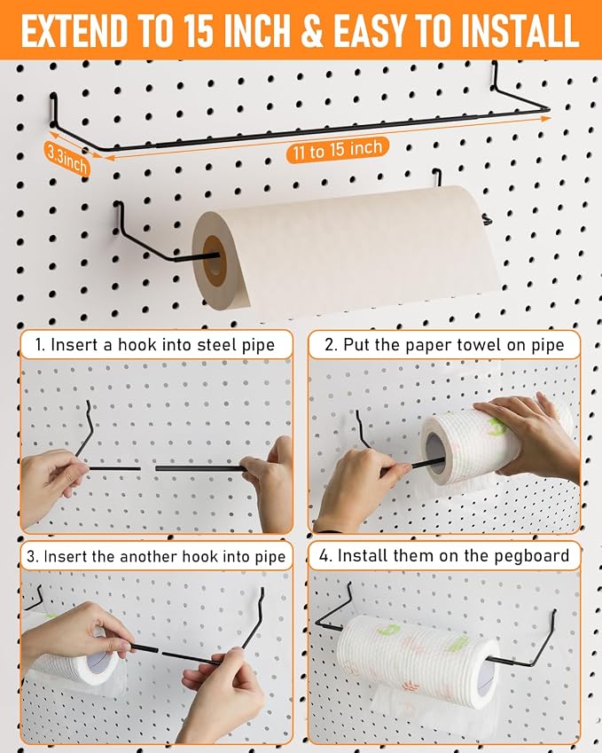 INCLY 30PCS Peg Board Organizer Accessories Kit with Bins, Cups & Baskets | Pegboard Hooks Assortment, Wire Baskets, Paper Towel Holder, 1/8" and 1/4" Pegboard, For Garage Workbench Craft Room