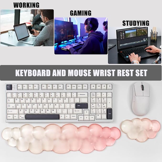 Gel Keyboard and Mouse Wrist Rest Set – Clear Cloud Wrist Rest for Computer Keyboard 60%/68%/75%, Comfort & Support for Typing and Gaming(Orange)