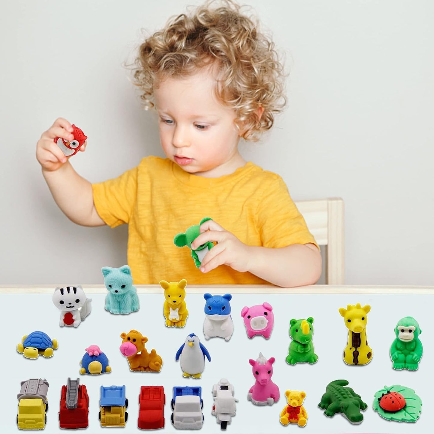 72 Pcs Assorted Animal Pencil Erasers Desk Pets, Bulk Mini Pencil Erasers Gifts for Classroom Prizes Reward Goodie Bag Easter Egg Fillers Party Favors (Animal and Car)